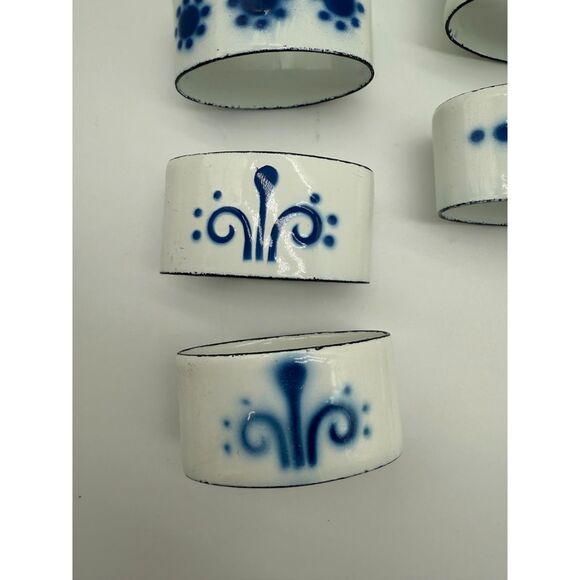 Vintage Ikea Napkin Rings Swedish Heder Kaarina Brieditis Blue & White Enamel - Picture 6 of 9